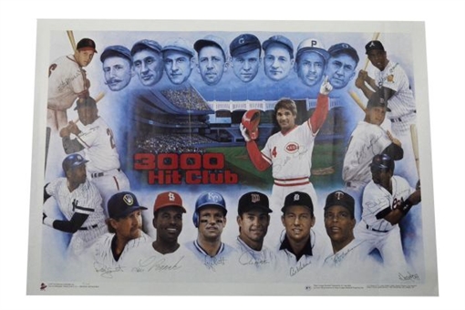 3000 Hit Club Poster with 13 Signatures Including Aaron Mays and Yastrzemski 